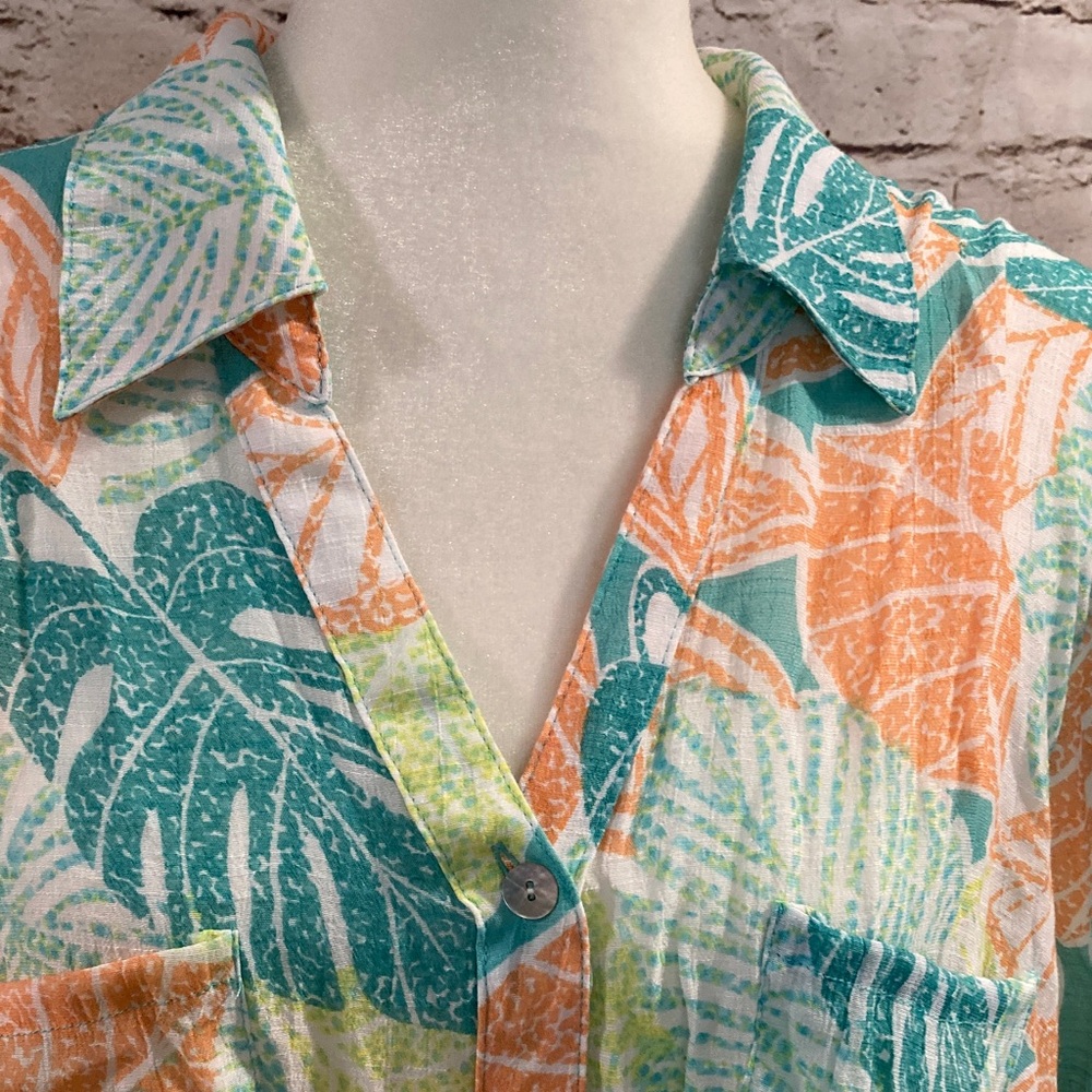Ruby Rd. Tropical Leaf Button-Down Shirt - Picture 5 of 6